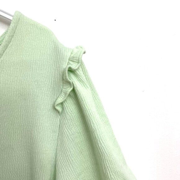 Talbots Plus Top Women’s 1X Green V Scoop Ruffle Shoulder Cotton Blend Textured - Picture 2 of 5